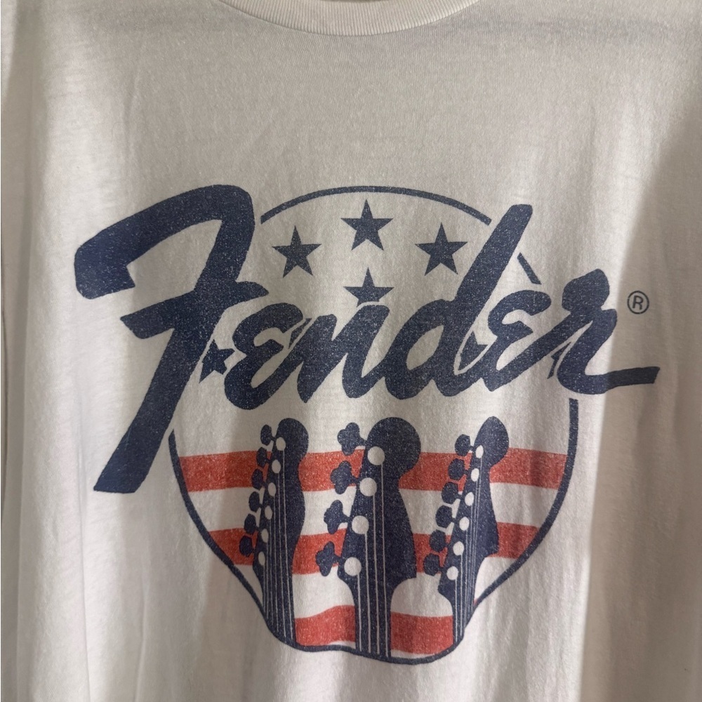 Fender USA Graphic T-Shirt White Patriotic Logo Guitar Print 2XL